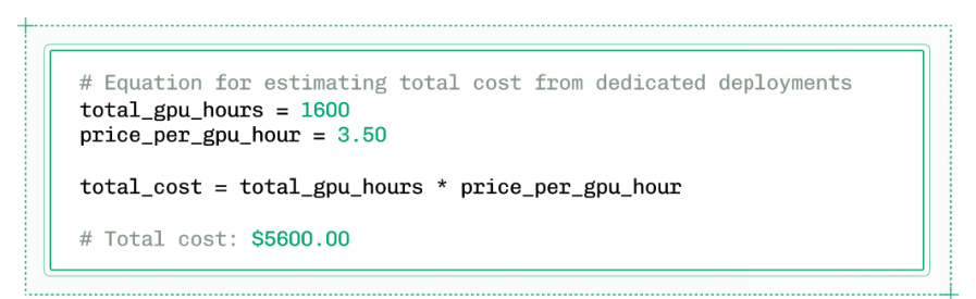 用于估算产品中使用专用部署总成本的公式。